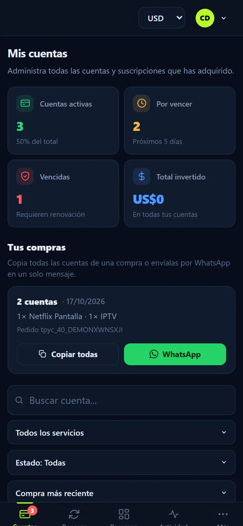 Sus cuentas en Mi cuenta