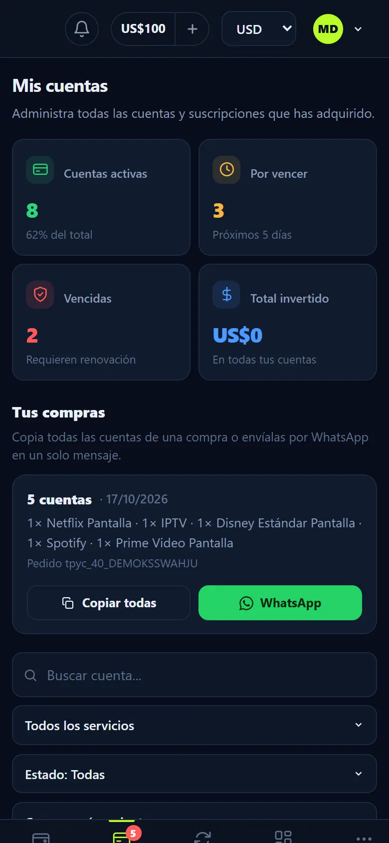 Billetera y compras en Mi cuenta