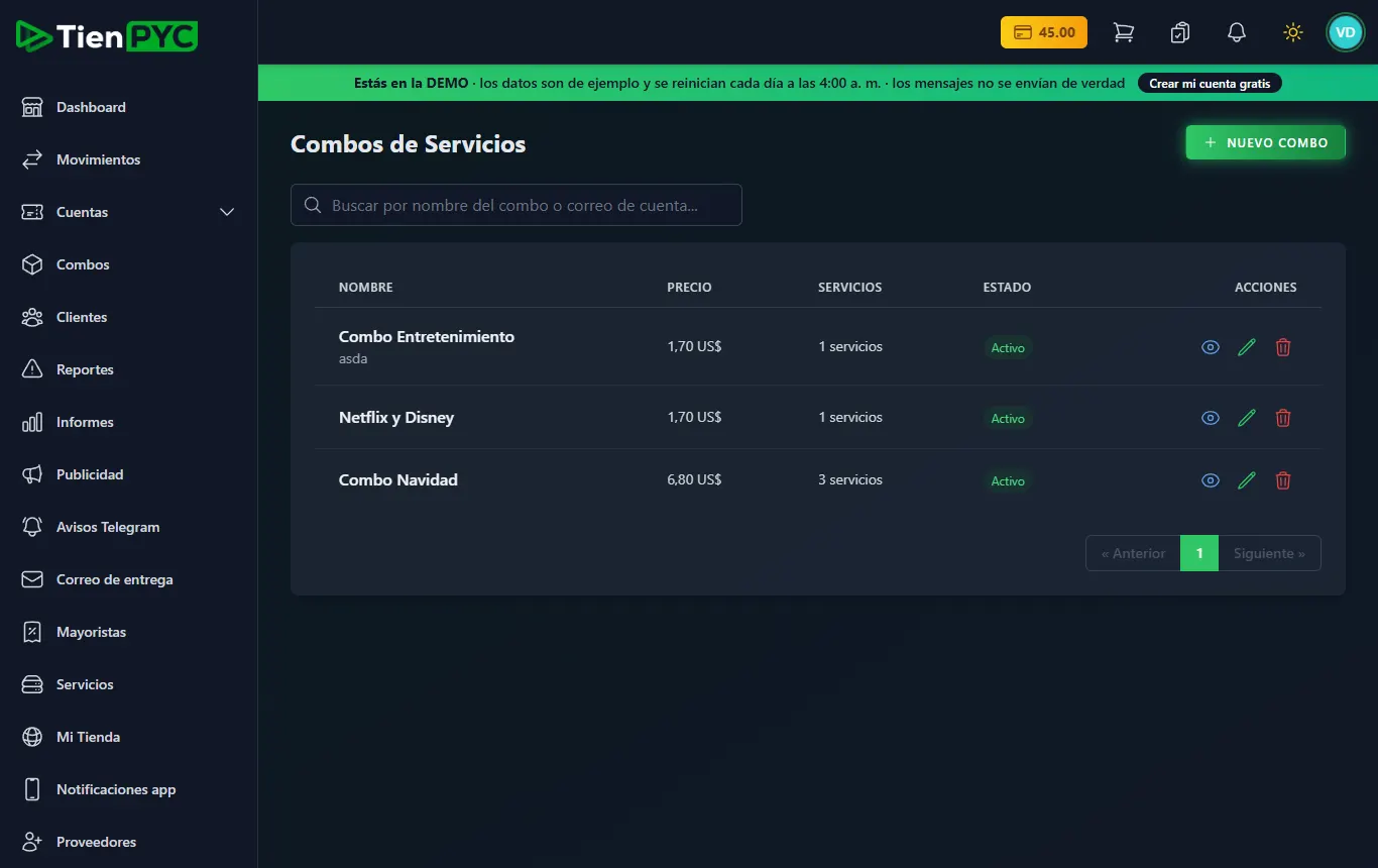Combos en TienPYC